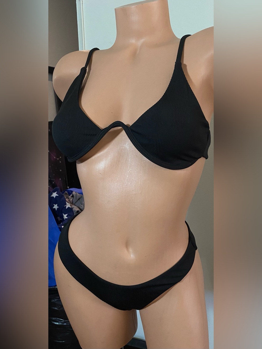 NEW🎉 Matte Collection Black Ribbed Underwire Bikini Set Size S - Picture 2 of 9